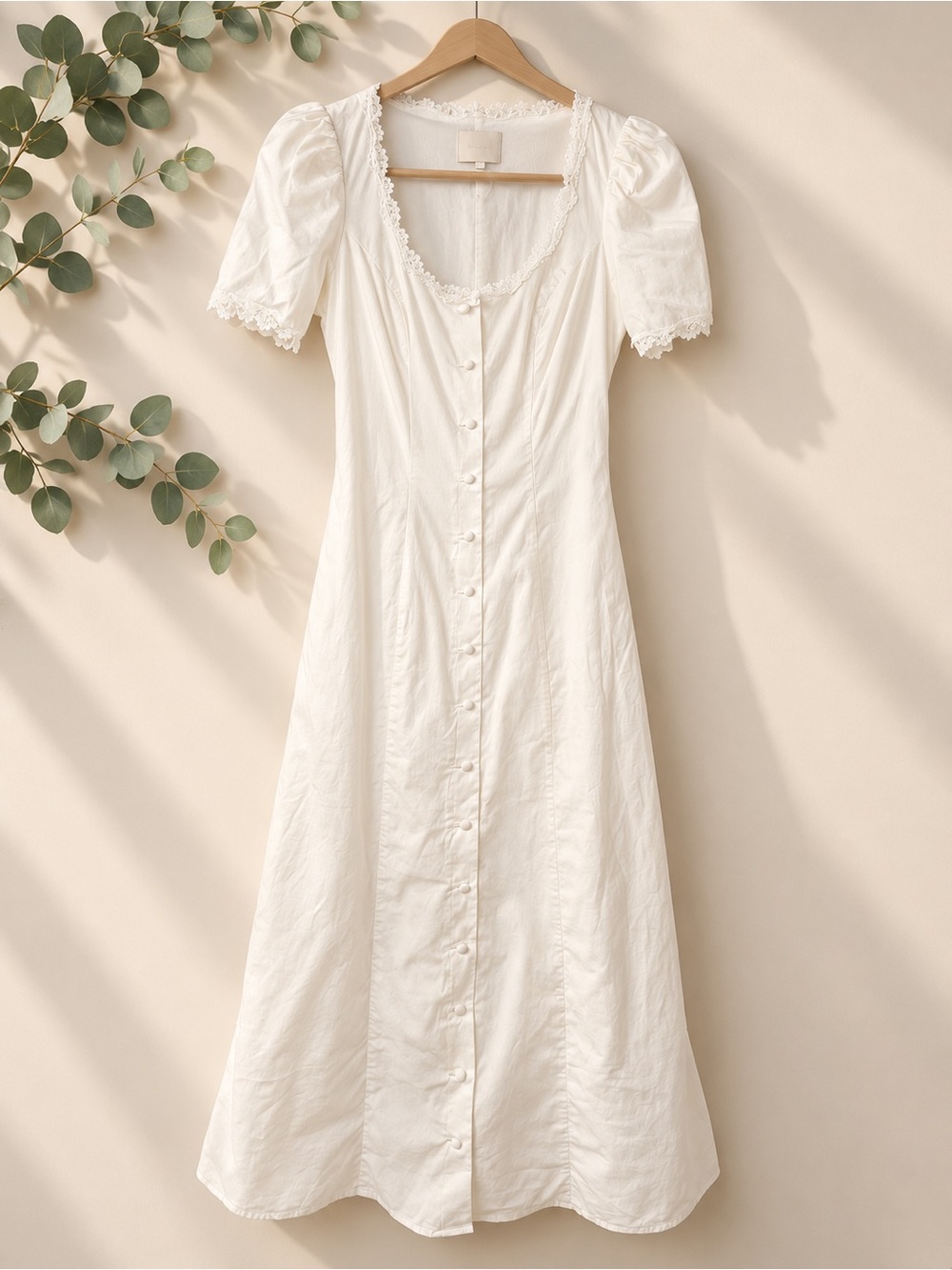 Reformation Alida Midi Button-Front Midi Dress with Puff Sleeves
